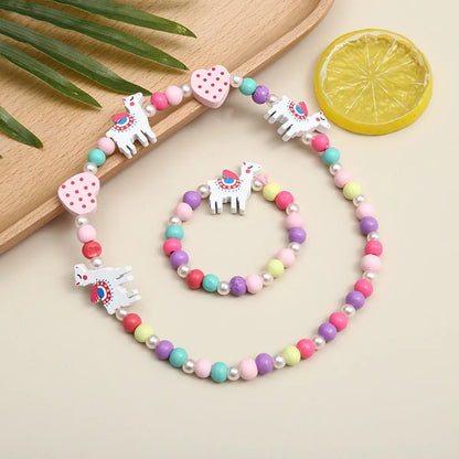 Cute Cartoon Character Flower Arylic Stoving Varnish Girl'S Bracelets Necklace 1 Set