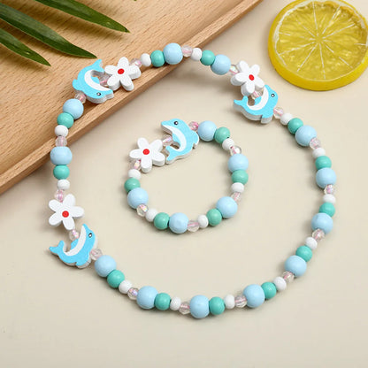 Cute Cartoon Character Flower Arylic Stoving Varnish Girl'S Bracelets Necklace 1 Set