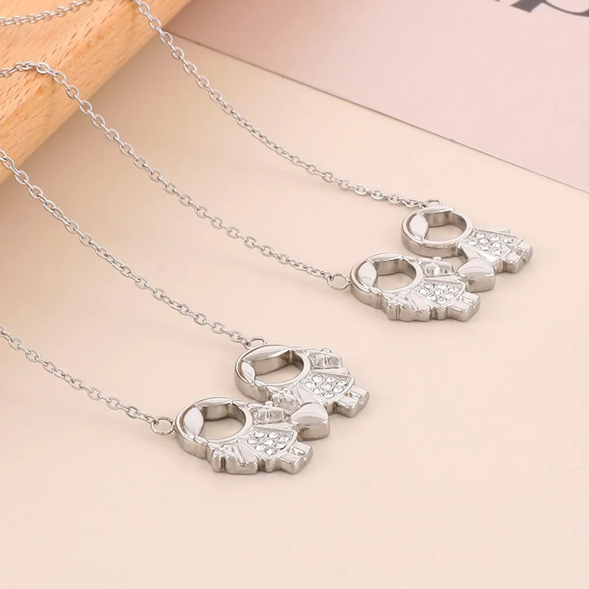 Stainless Steel Titanium Steel 18K Gold Plated Cute Plating Inlay Cartoon Character Artificial Diamond Pendant Necklace