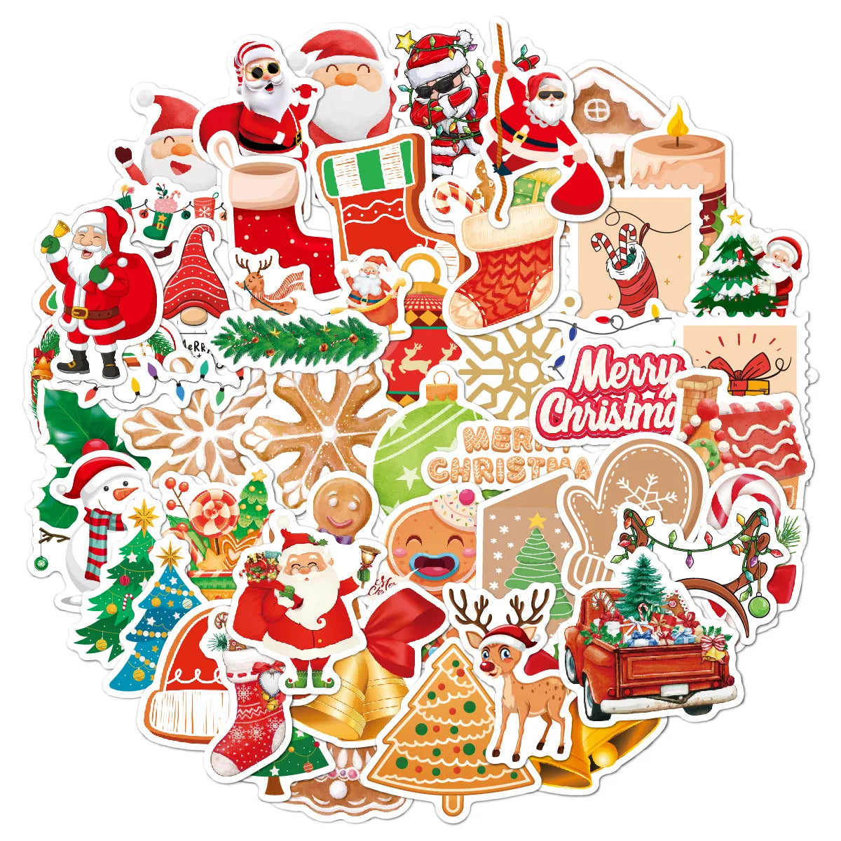 Cute Cartoon Christmas Pattern Holiday Decoration Stickers 50 Pieces Wholesale