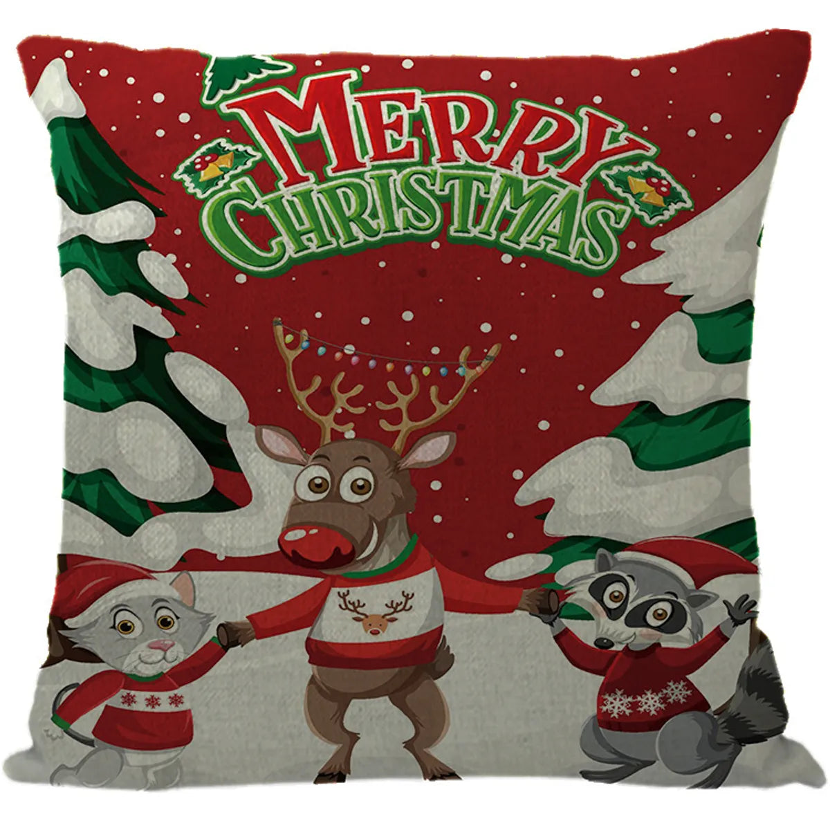 Cute Cartoon Christmas Tree Letter Linen Pillow Cases