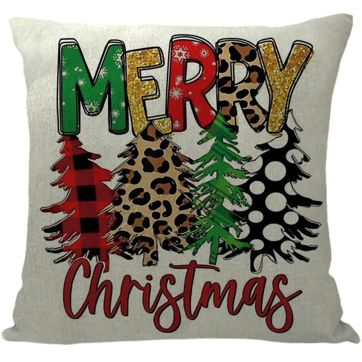 Cute Cartoon Christmas Tree Letter Linen Pillow Cases