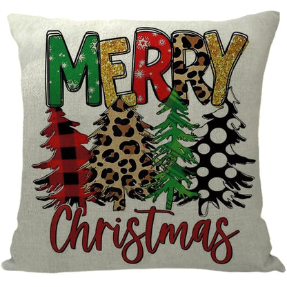 Cute Cartoon Christmas Tree Letter Linen Pillow Cases