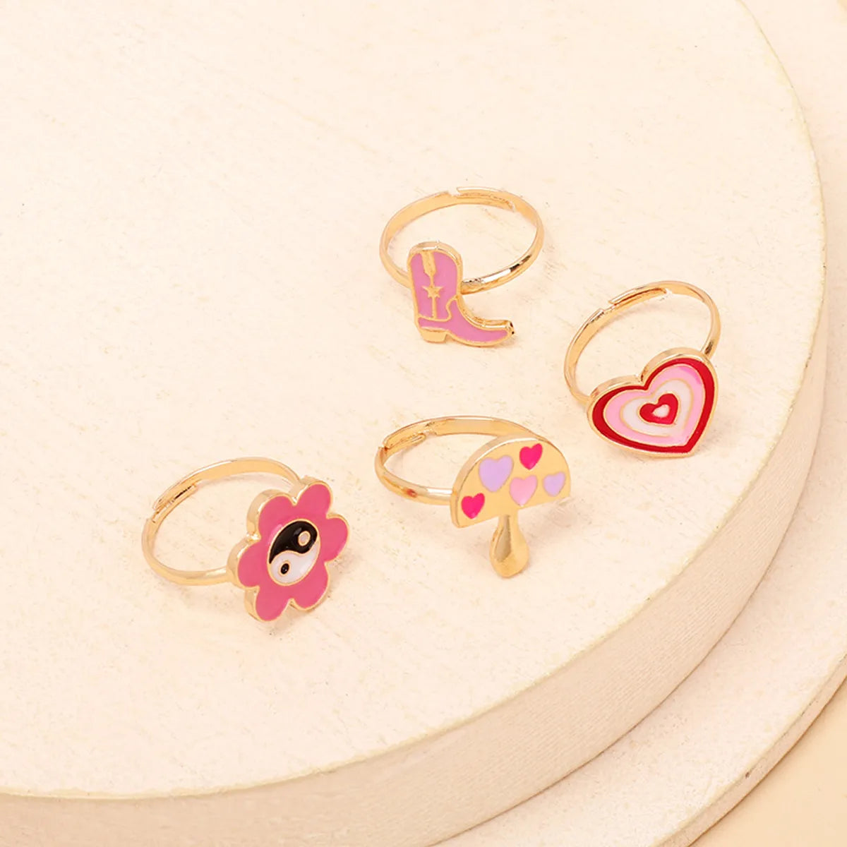 Cute Cartoon Dripping Oil Ring Combination Set Design Sense Flower Mushroom Boots Index Finger Joint Ring