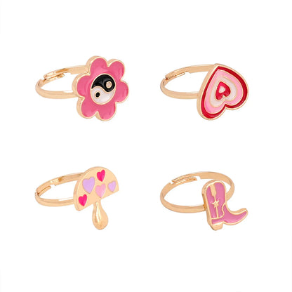 Cute Cartoon Dripping Oil Ring Combination Set Design Sense Flower Mushroom Boots Index Finger Joint Ring