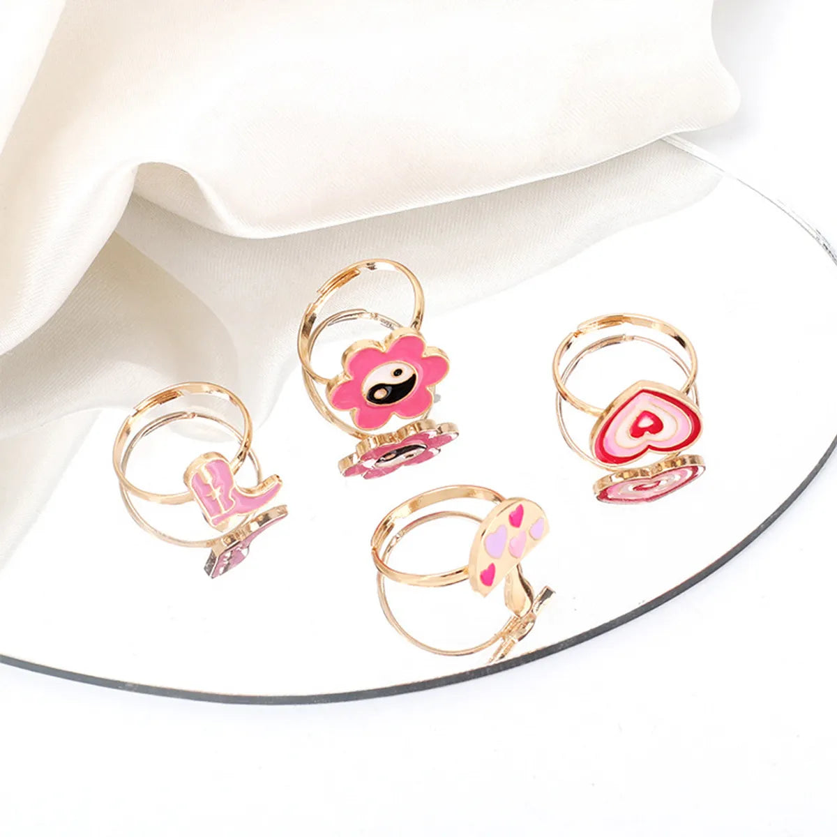 Cute Cartoon Dripping Oil Ring Combination Set Design Sense Flower Mushroom Boots Index Finger Joint Ring