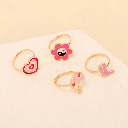 Cute Cartoon Dripping Oil Ring Combination Set Design Sense Flower Mushroom Boots Index Finger Joint Ring