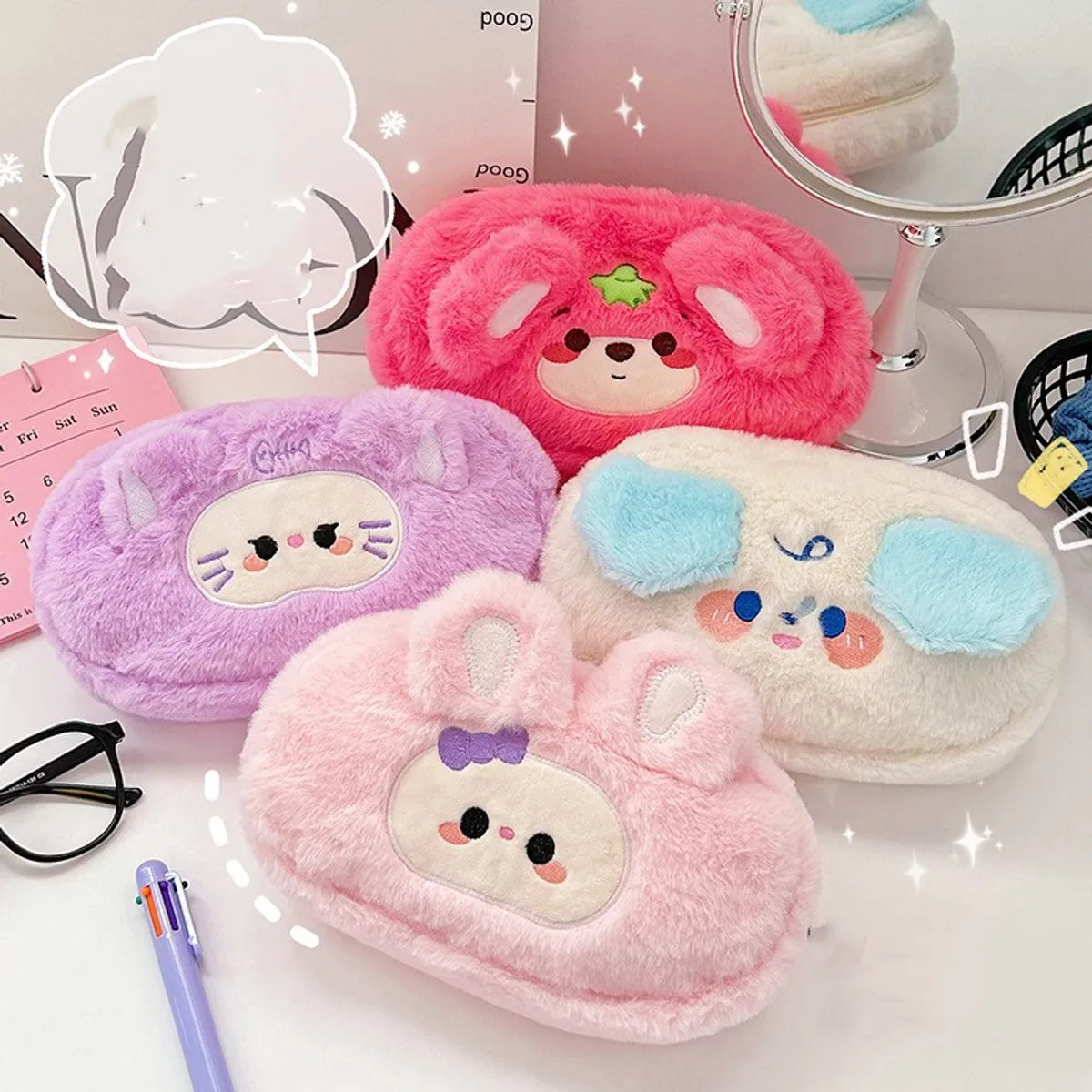 Cute Cartoon Plush Oval Makeup Bags