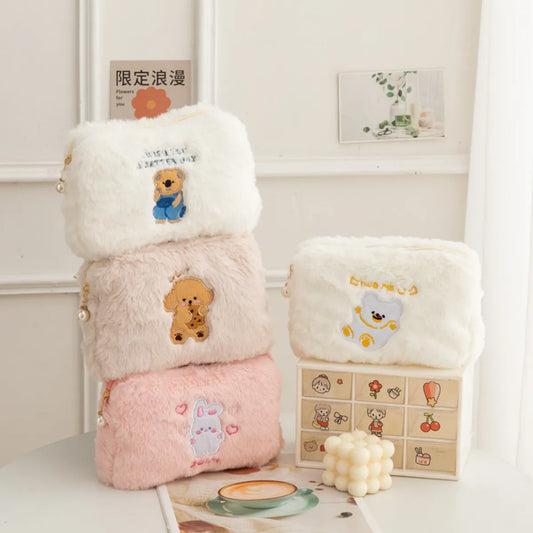 Cute Cartoon Plush Square Makeup Bags