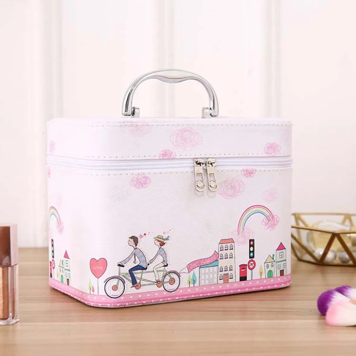 Cute Cartoon Pu Leather Square Makeup Bags