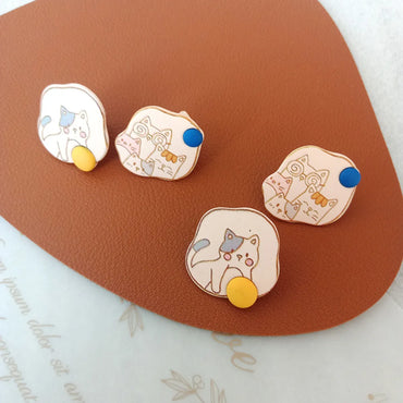 Cute Cat Alloy Asymmetrical Enamel Ear Studs