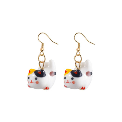 Cute Cat Alloy Ceramics Stoving Varnish Women'S Drop Earrings 1 Pair