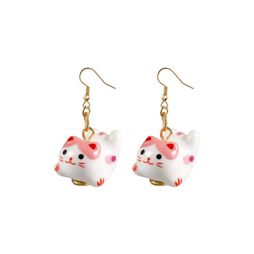 Cute Cat Alloy Ceramics Stoving Varnish Women'S Drop Earrings 1 Pair