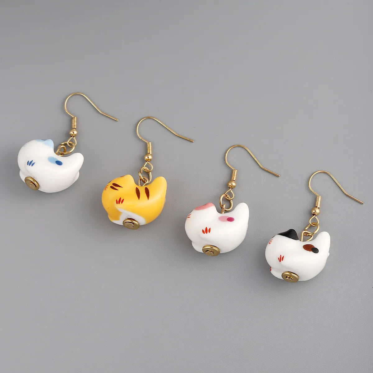 Cute Cat Alloy Ceramics Stoving Varnish Women'S Drop Earrings 1 Pair