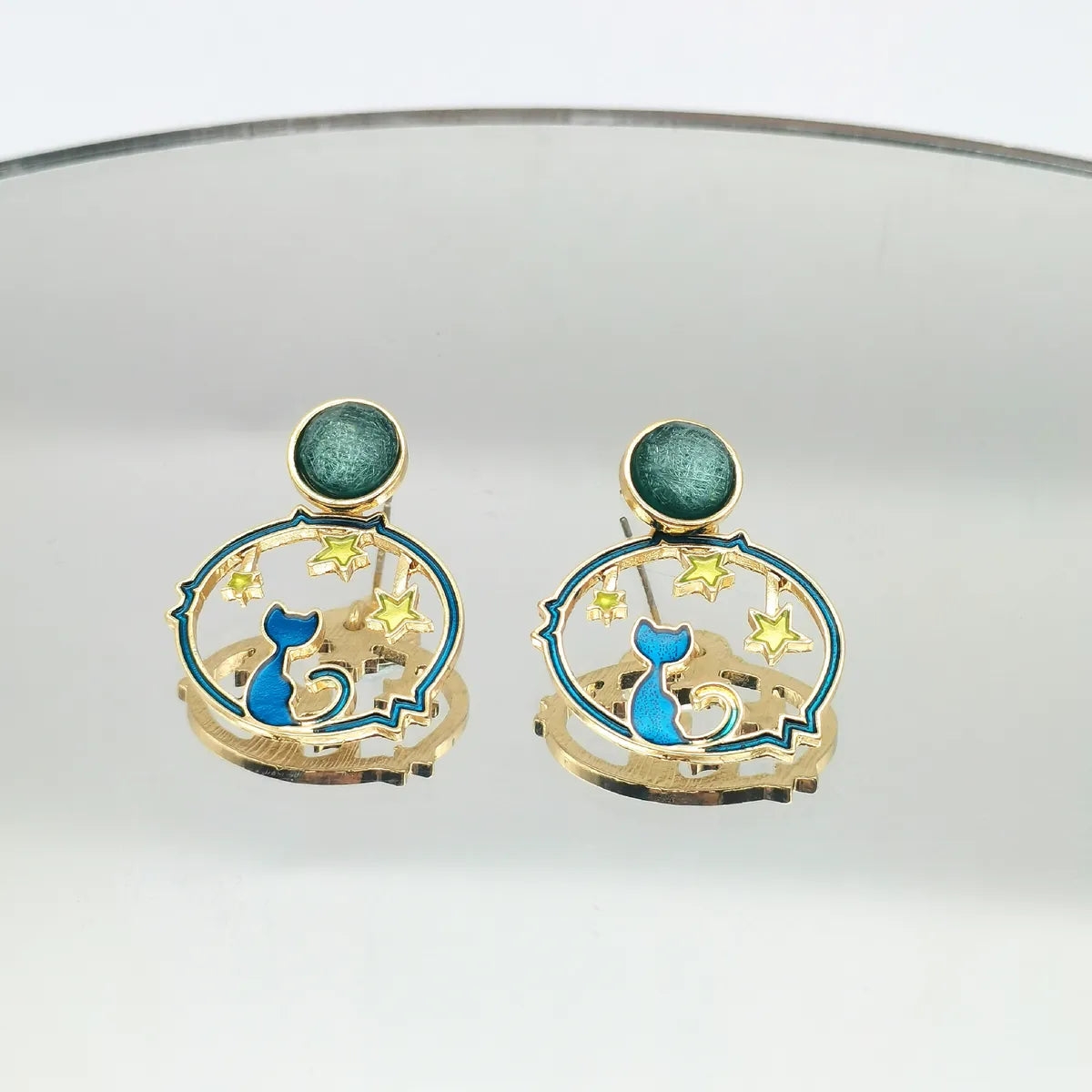 Cute Cat Alloy Enamel Drop Earrings