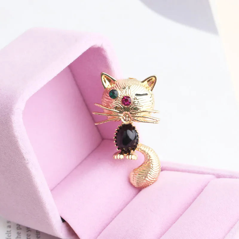 Cute Cat Alloy Inlay Artificial Gemstones Unisex Brooches