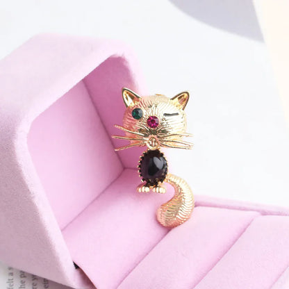 Cute Cat Alloy Inlay Artificial Gemstones Unisex Brooches