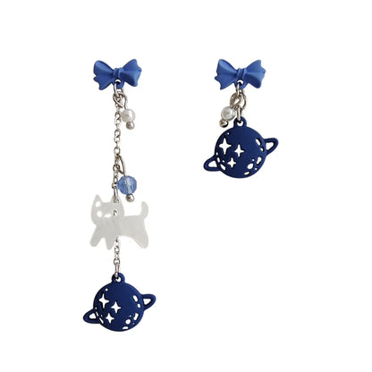 Cute Cat Alloy Resin Stoving Varnish Artificial Pearls Drop Earrings