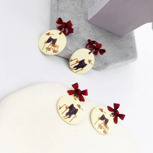 Cute Cat Alloy Stoving Varnish Drop Earrings