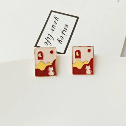 Cute Cat Alloy Stoving Varnish Ear Studs