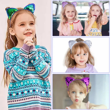 Cute Cat Ears Cloth Sequins Hair Band 1 Piece