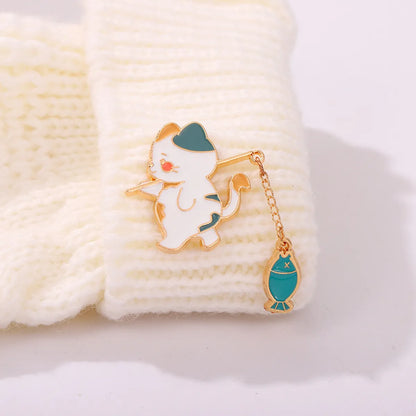 Cute Cat Fish Alloy Enamel Unisex Brooches