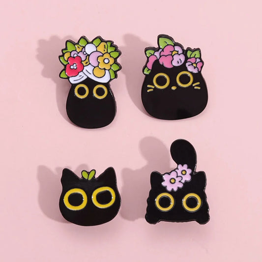 Cute Cat Flower Alloy Stoving Varnish Unisex Brooches