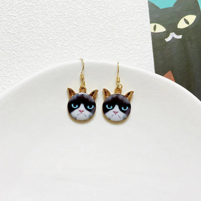 Cute Cat Metal Enamel Women'S Drop Earrings 1 Pair