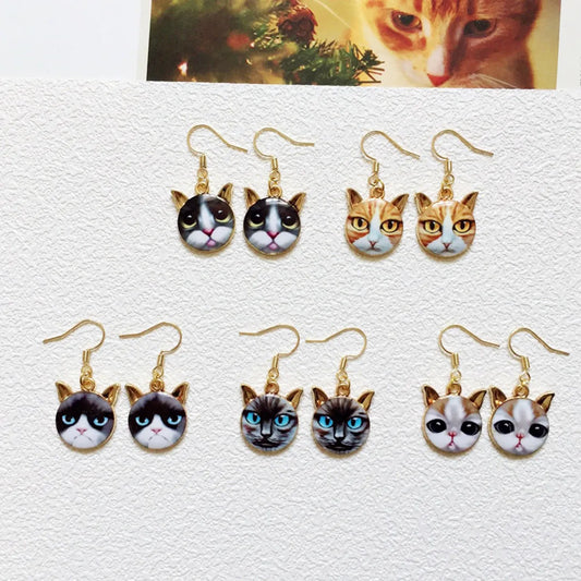 Cute Cat Metal Enamel Women'S Drop Earrings 1 Pair