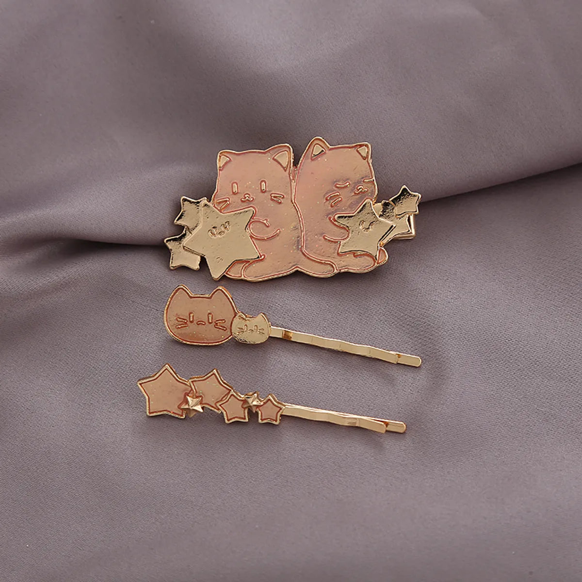 Cute Cat Metal Plating Hair Clip 3 Pieces