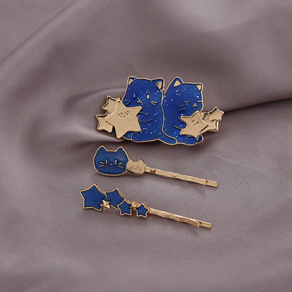 Cute Cat Metal Plating Hair Clip 3 Pieces