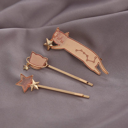 Cute Cat Metal Plating Hair Clip 3 Pieces