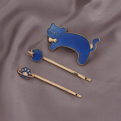 Cute Cat Metal Plating Hair Clip 3 Pieces