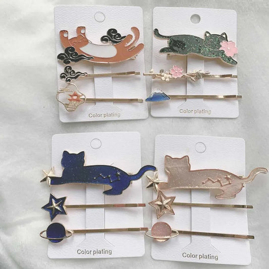 Cute Cat Metal Plating Hair Clip 3 Pieces