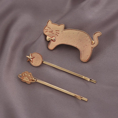 Cute Cat Metal Plating Hair Clip 3 Pieces