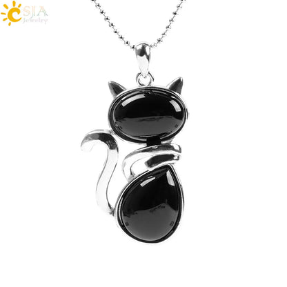 Cute Cat Natural Stone Copper Pendant Necklace In Bulk