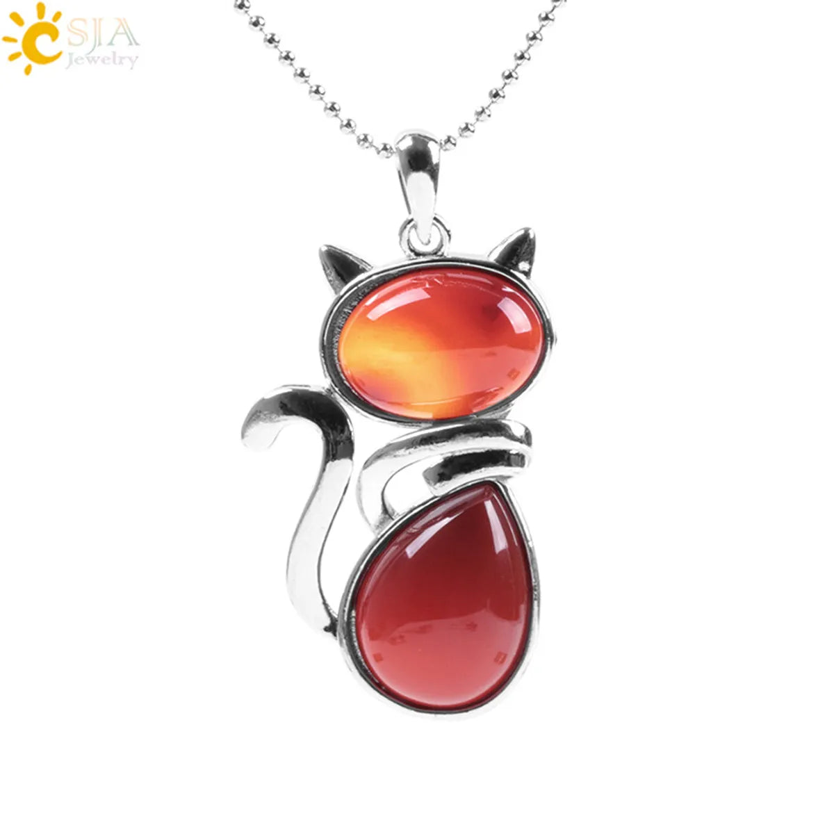 Cute Cat Natural Stone Copper Pendant Necklace In Bulk