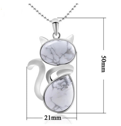 Cute Cat Natural Stone Copper Pendant Necklace In Bulk