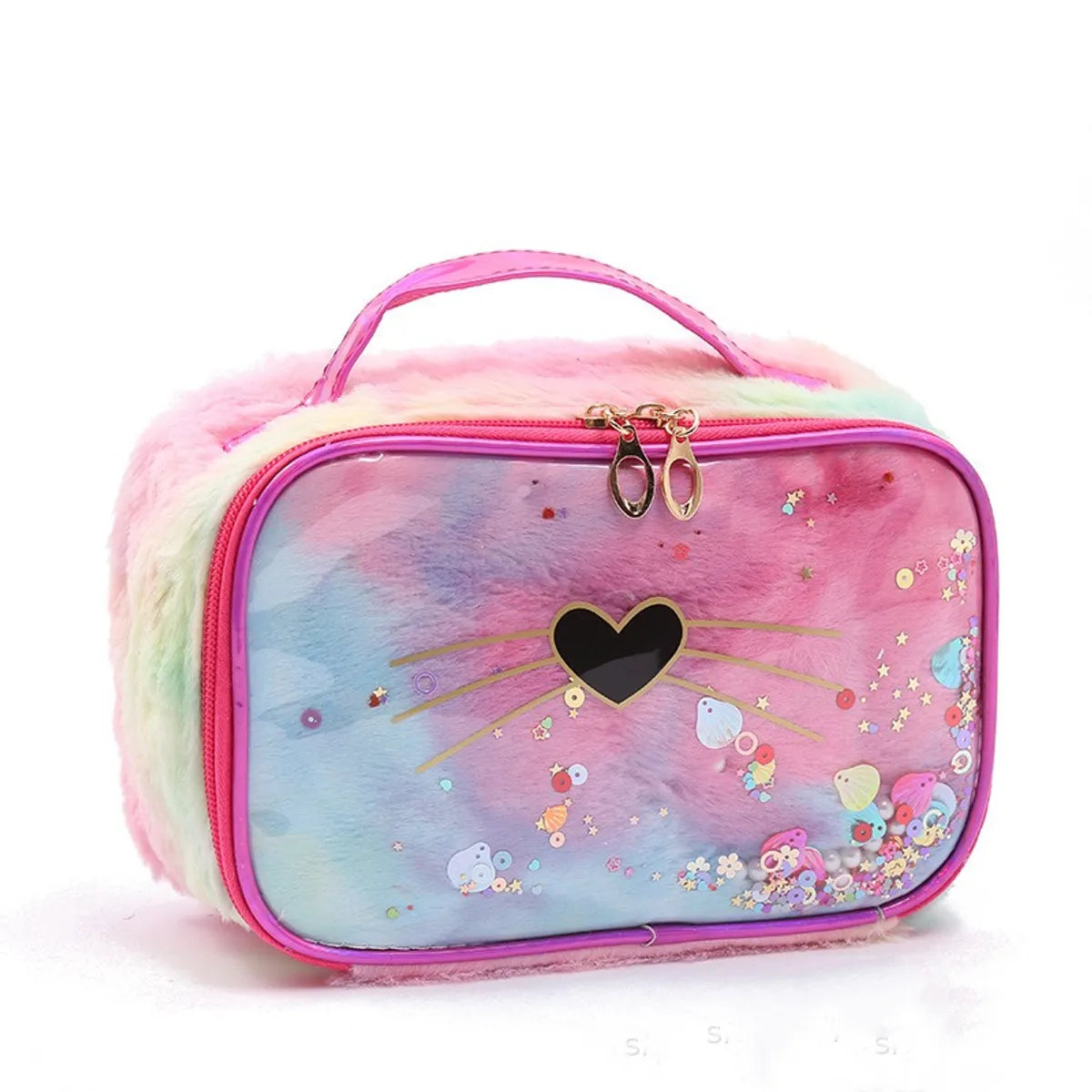 Cute Cat Plush Quicksand Square Makeup Bags