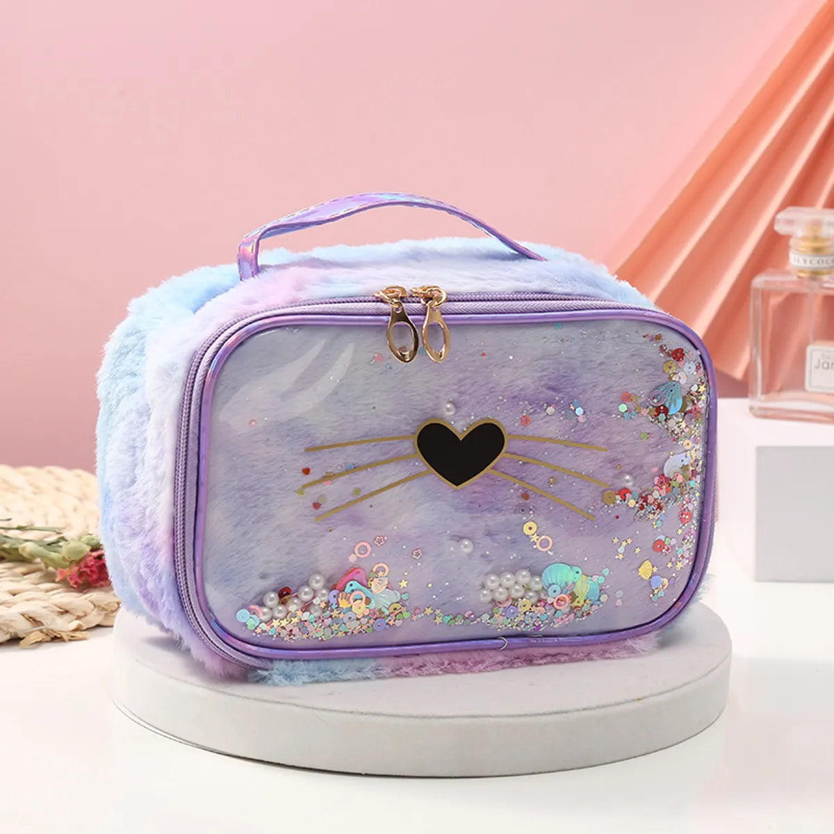 Cute Cat Plush Quicksand Square Makeup Bags