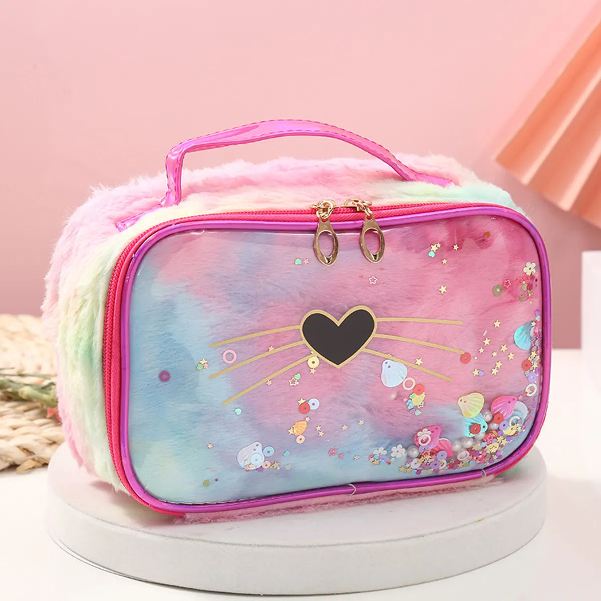 Cute Cat Plush Quicksand Square Makeup Bags