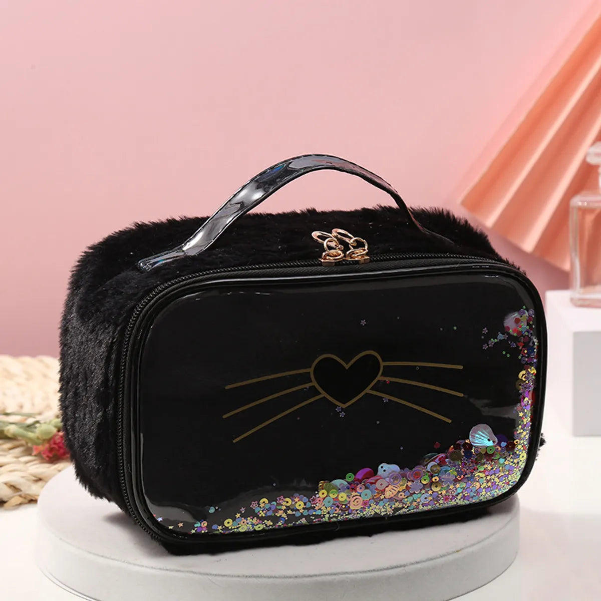 Cute Cat Plush Quicksand Square Makeup Bags