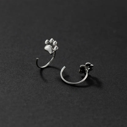 Cute Cat's Paw Sterling Silver Plating Ear Studs 1 Pair