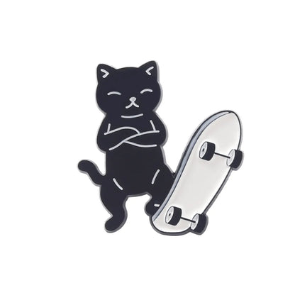 Cute Cat Skateboarding Shape Badge Cartoon Alloy Brooch