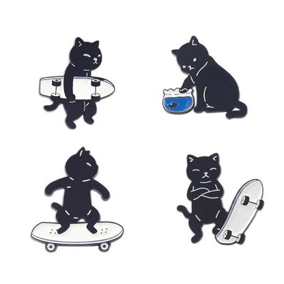 Cute Cat Skateboarding Shape Badge Cartoon Alloy Brooch