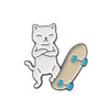 Cute Cat Skateboarding Shape Badge Cartoon Alloy Brooch