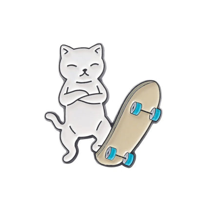 Cute Cat Skateboarding Shape Badge Cartoon Alloy Brooch