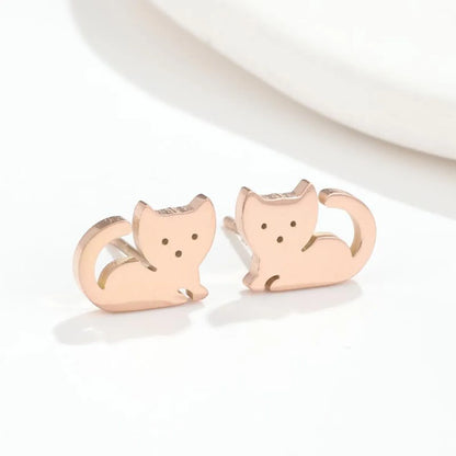 Cute Cat Stainless Steel Plating Ear Studs 1 Pair