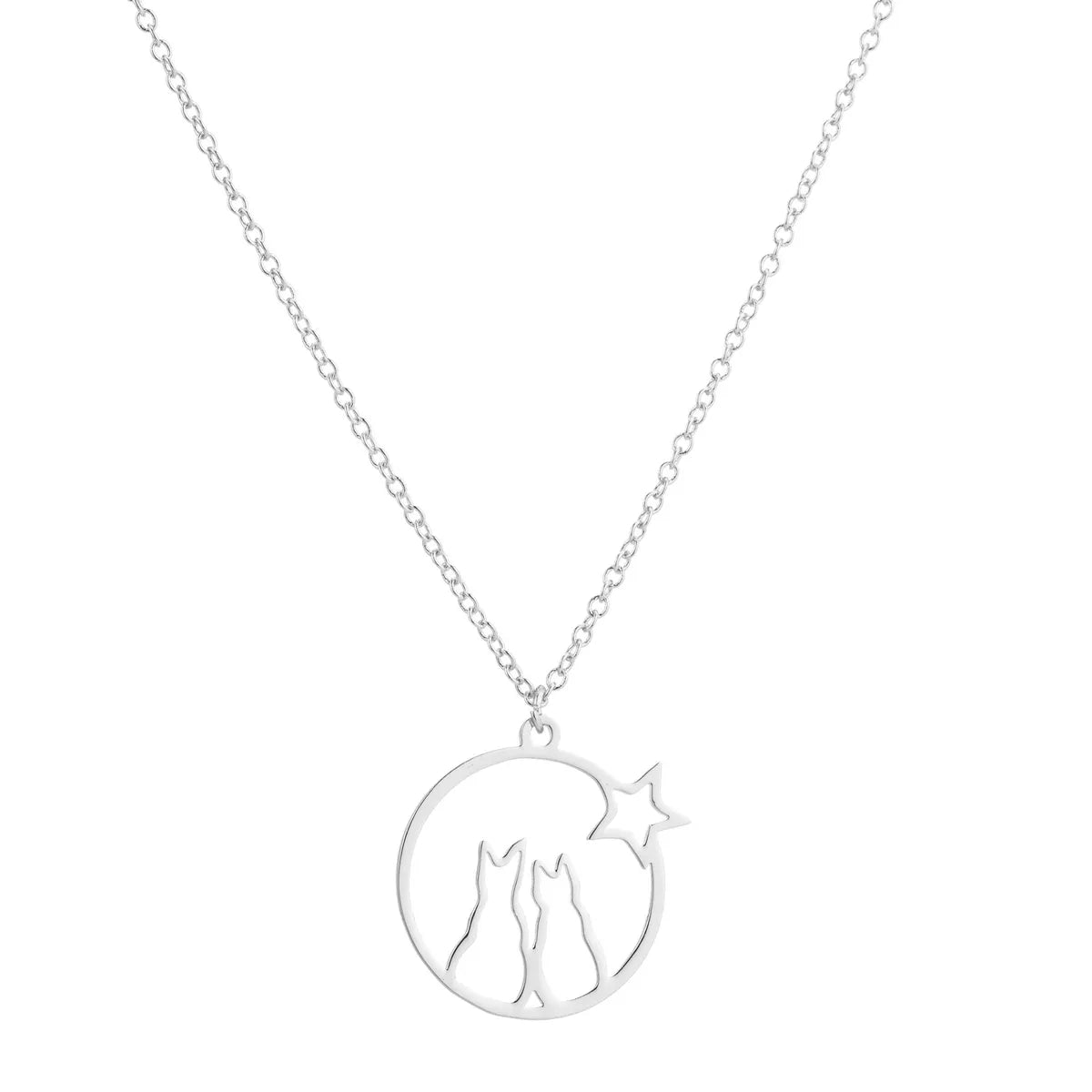 Cute Cat Stainless Steel Plating Pendant Necklace