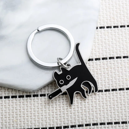 Cute Cat Stainless Steel Unisex Bag Pendant Keychain